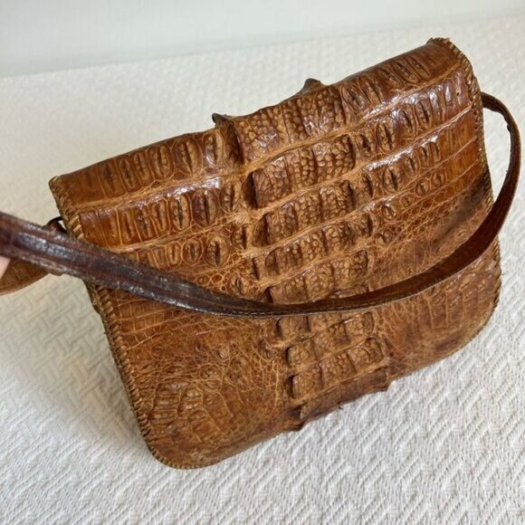 Vintage 80s Hornback Alligator Crocodile Leather Handbag Purse Tassel Western - Picture 5 of 15